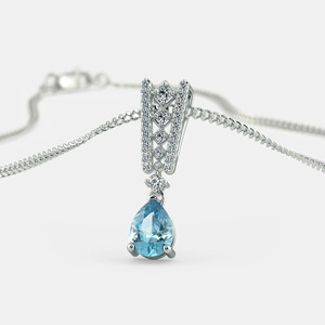 White Gold <b>Blue</b> Topaz Geometric Lab Grown Diamond Pendant <b>Necklace</b> - Product Image 3