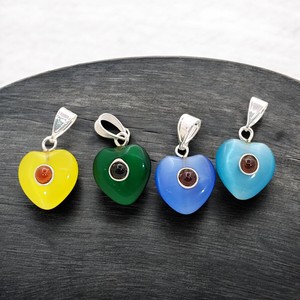 Pendentif Monalisa en œil de chat en forme de cœur bombé de 14 mm en pierre précieuse, avec attache en argent sterling 925, fait main, pour collier - Product Image 4