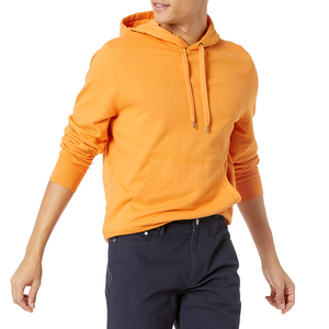 <b>Men's</b> <b>Orange</b> Hooded <b>Sweatshirt</b> Regular Fit Solid Color Casual Hoodie with Front Pocket French Terry Fabric Autumn Wear - Product Image 3
