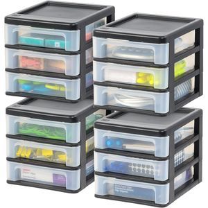 Organizer da Scrivania a 3 Cassetti, Confezione da 4, Impilabile per Ufficio, Scuola, Cancelleria, Trucchi, Bagno - by Mall - Product Image 1