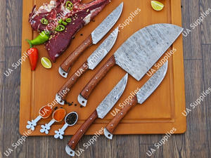 Couteau de cuisine professionnel en acier Damas forgé à la main avec manche en bois de rose, lame martelée, pour restaurant, barbecue extérieur, steak, hachoir, ensemble de couteaux culinaires - Product Image 5