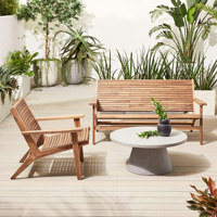 Ensemble de chaise longue et canapé deux places en teck pour l'extérieur, mobilier de patio moderne du milieu du siècle