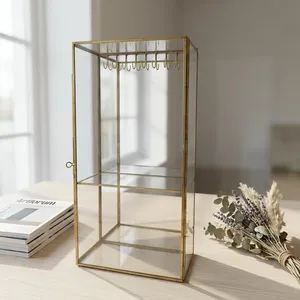 ARTISAN DESIGN Brass Metal Glass Display Cabinet Jewelry Organizer with Hooks and Shelves for Home Bedroom Dressing - Product Image 1