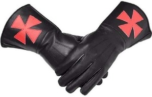 Guantes de Cuero Suave Negros con Cruz Roja para Caballero Templario, Regalia Masónica (Talla Extra Grande) - Product Image 3
