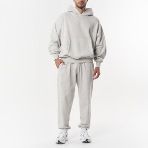Conjunto Deportivo Personalizado de Corte Holgado, Color Gris Jaspeado, Ligero, de Felpa de Algodón, Sudadera con Capucha para Hombre, Pantalones Deportivos, Dos Piezas - Product Image 1