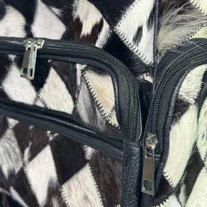 Genuine Leather Real Fur Diamond Lattice <b>Backpack</b> Softback Zipper Closure <b>Waterproof</b> Detachable Shoulder Strap Unisex Daily Uses - Product Image 5