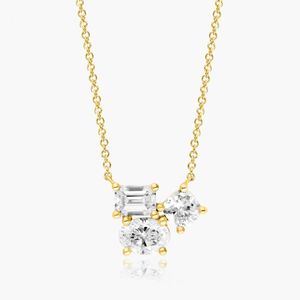IGI Certified Fancy Cluster Lab Grown Diamond <b>Necklace</b> 18K White Gold Rhodium Plated Mixed Shape Diamond Pendant Luxury Wedding - Product Image 1