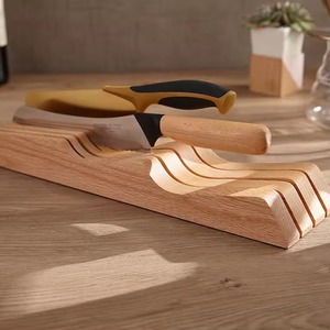 Oak Wooden Knife Storage Block Wooden Cutlery Organizer Slotted Knife Holder for Kitchen Counter - Product Image 4