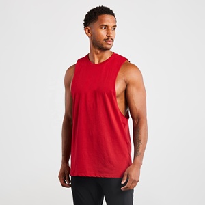 Camiseta sin mangas de algodón para hombre, estilo fitness, cuello redondo, aberturas en los brazos, logo frontal, estilo urbano, 180g, camiseta de tirantes para gimnasio, camiseta muscular. - Product Image 1