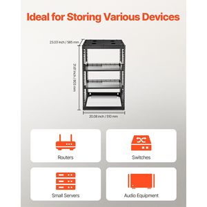 Rack di Rete Open Frame 16U con 4 Montanti, Profondità 23 Pollici, Montabile a Parete e da Terra, Ripiani Ventilati per Carichi Pesanti, Profondità 23 Pollici - Product Image 4