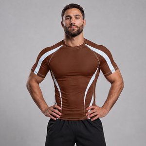 Rashguard à manches courtes sublimé de haute qualité, personnalisable avec votre propre logo, pour hommes, MMA, BJJ, Rashguard de compression - Product Image 1