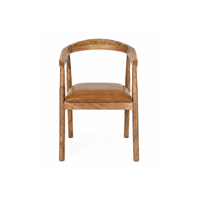 Chaise de salle à manger moderne en bois de manguier massif avec siège en cuir, style scandinave, fauteuil en bois pour hôtel, restaurant, café - Product Image 4