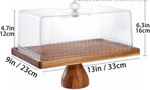 Soporte para pasteles con tapa, rectangular de 13 pulgadas, multifuncional, de madera maciza de acacia, juego de exhibición 2 en 1 para mesa de postres, bandeja para frutas - Product Image 6