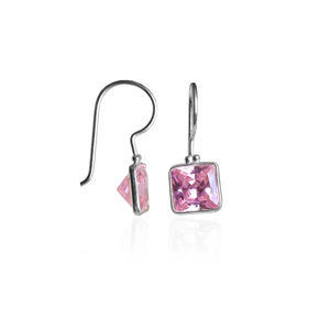 Hermosos y Elegantes Pendientes Cuadrados Rosados Brillantes de Plata de Ley 925 con Piedras Preciosas para Mujeres y Niñas - Product Image 2