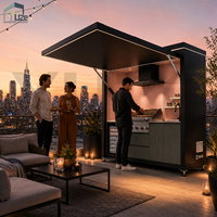 Unité de cuisine extérieure intelligente de luxe, îlot barbecue portable, armoire de cuisson au gaz et au charbon de bois, auvent électrique relevable pour jardin et bord de piscine