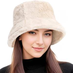 SIDDIQUI HOSINEX New 2024 Women Adult Faux Fur Solid <b>Laminated</b> Casual Plush Seamless Washed Ripped Bucket Hat Winter Warm Bow - Product Image 3