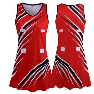 Women Red Netball <b>Dress</b> With White And <b>Black</b> Stripes Breathable Polyester Sleeveless Sport <b>Jersey</b> Uniform For Adults - Product Image 6