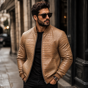 LEATHER SPOT <b>Men's</b> for Embossed Leather <b>Bomber</b> <b>Jacket</b> Biker Style Vintage Slim Fit <b>Summer</b> Motorcycle Windproof Breathable - Product Image 4