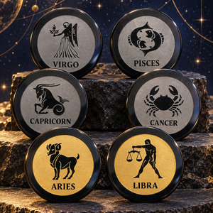Black Agate Round Zodiac <b>Coaster</b> Set Laser Engraved Virgo Pisces Capricorn Cancer Aries Libra Collectible Home Decor Gift - Product Image 1