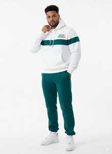 ONETEN APPARELS <b>Men's</b> <b>White</b> Green Color Block Hoodie <b>Jogger</b> Set Casual Tracksuit Full Sleeve Drawstring Pants Sweatshirt Ath - Product Image 1