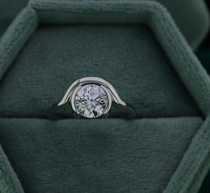 Trendy 1.50CT Brilliant Cut VVS Moissanite Half Bezel Set Curved Wedding Band <b>Solitaire</b> Engagement <b>Ring</b> 925 Sterling <b>Silver</b> Gift - Product Image 4