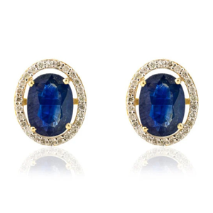 14K White Gold Halo Diamond & Sapphire Solitaire Stud Earrings - Product Image 2