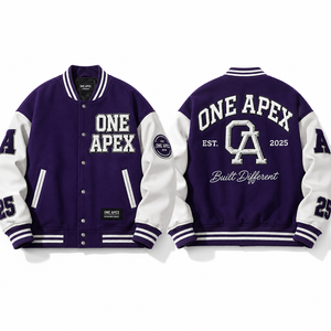 Chaqueta Varsity Unisex de Cuero y Tela, Color Morado y Blanco, con Letras Bordadas, Estilo Preppy, para Otoño e Invierno, Corte Regular - Product Image 1