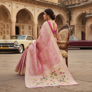 Blush Pink <b>Tissue</b> Silk Lehenga Choli with Soft Radiance Fine Crafted Weave | Elegant <b>Wedding</b> Party Wear for Women - Product Image 2