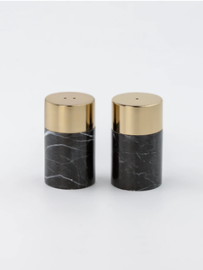 Ensemble de salières et poivrières de luxe modernes en marbre noir et or, élégant distributeur de sel et de poivre cylindrique pour table, décoration de cuisine - Product Image 2