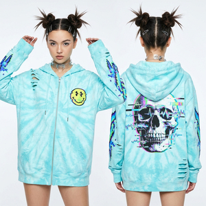 Manufacturer 400GSM Navy Blue Galaxy <b>Star</b> Cut Out Zip Up Hoodie Celestial Constellation Skull Glow Graphic Distressed <b>Jacket</b> - Product Image 2