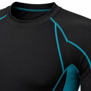 T-shirt de sport pour homme à manches longues noir avec accents turquoise, anti-UV, écologique, séchage rapide, en polyester, pour fitness adulte – Meilleure vente - Product Image 5