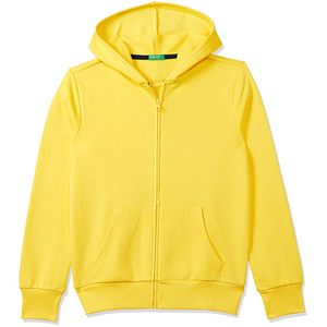 Yellow Hooded Zip-Up Sweatshirt Unisex Regular Fit Casual Solid Color Knitted Fabric Autumn Wear - Product Image 1
