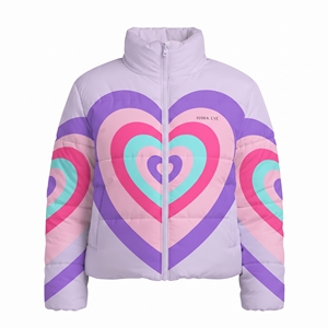 Women's Heart Print Sublimation Puffer Jacket Quilted Cropped Winter Coat Full Zip High Neck Warmest <b>Padded</b> Outdoor Fashion Wear - Product Image 4