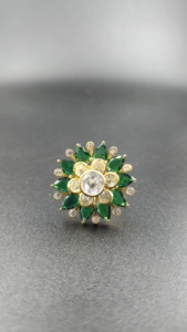 Rhodium Plated 925 <b>Silver</b> <b>Adjustable</b> Flower Green Crystal Prong Setting Handmade Engagement Wedding Luxury Cocktail <b>Ring</b> | - Product Image 2