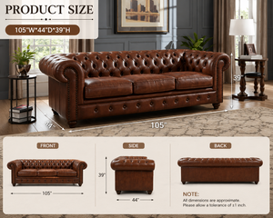 Canapé Chesterfield traditionnel en cuir marron avec dossier capitonné, canapé classique pour salon, bureau, hall d'hôtel - Product Image 2