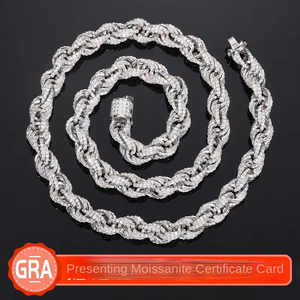 Collar de Cadena con Eslabones de Moissanita Brillante, Plata 925, Certificado GRA, Chapado en Oro y Platino, Joyería Geométrica Unisex Estilo Hip Hop, 18.5g - Product Image 6