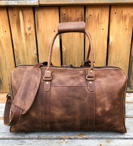 Sac de voyage en cuir véritable, style rétro vintage, pour la gym, le fitness, les week-ends, décontracté, sportif, durable, portable, luxueux - Product Image 1
