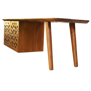 Mesa de TV de Madera de Teca Sólida, Consola con Cajones Tallados, Mueble Minimalista para Sala de Estar, Hecho a Mano, Ecológico - Product Image 4