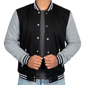 Wool Hooded Stand Collar Geometric Pattern Baseball <b>Jacket</b> Outerwear for <b>Winter</b> Casual or Team Uniform Use - Product Image 1