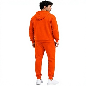 <b>Men</b> Hooded Tracksuit Solid <b>Orange</b> Full Length Zipper Closure Cotton Casual <b>Sweatshirt</b> Pants Set Autumn Wear - Product Image 5