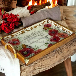 Plateau de service en bois de luxe avec plateau de service décoratif en résine époxy personnalisé avec poignées Plateau en bois personnalisable - Product Image 2