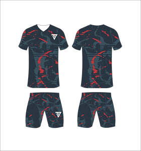 Custom Sublimated Men's Soccer Uniform Set Navy <b>Blue</b> Marble Print V-Neck Jersey Matching Shorts Moisture Wicking Athletic Fit - Product Image 4
