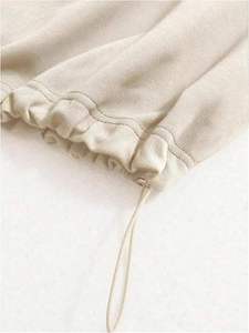 Women's Half Zip Collar Crop Adjustable Drawstring <b>Hem</b> Oversized Long Sleeve Pullover Cropped <b>Top</b> Sweatshirt - Product Image 4