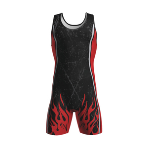 Black <b>Red</b> Printed Stretch Wrestling Singlet for Adult Men Spandex/Polyester Material Lightweight Breathable Team Logo - Product Image 4