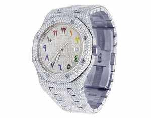 Reloj de Lujo para Hombre con Esfera Árabe Multicolor, Movimiento de Cuarzo, Diamantes VVS, Moissanita y Acero Inoxidable, en Oferta a Bajo Precio - Product Image 1