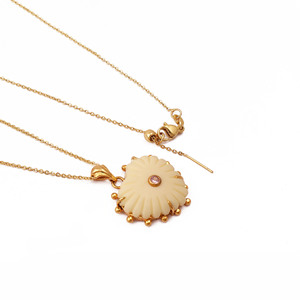 Gold Plated Brass Gemstone Heart Pendant Ivory with <b>Pink</b> CZ Carved <b>Necklace</b> Link Chain Party Jewelry Best Gift Idea - Product Image 2