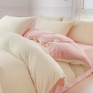 Ensemble de literie simple en coton 100% doux, taille King Queen, édredon design 4 pièces - Product Image 1