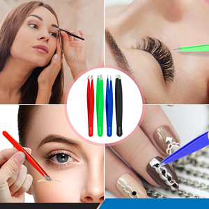 Juego de 4 Pinzas para Cejas de Acero Inoxidable Accuram Instruments, con Punta Curva y Inclinada, Herramienta de Belleza de Precisión, con Certificación CE e ISO - Product Image 3