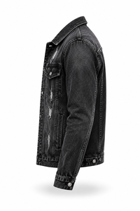 Chaqueta de Mezclilla Negra para Hombre con Logotipo Personalizado, Cierre de Botones, Corte Regular, Lavado Desgastado, Estilo Casual Urbano, Ropa de Otoño, 100% Algodón - Product Image 4