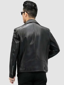 เสื้อแจ็คเก็ตหนังสีดำสำหรับผู้ชายสไตล์ไบค์เกอร์ - Product Image 2
